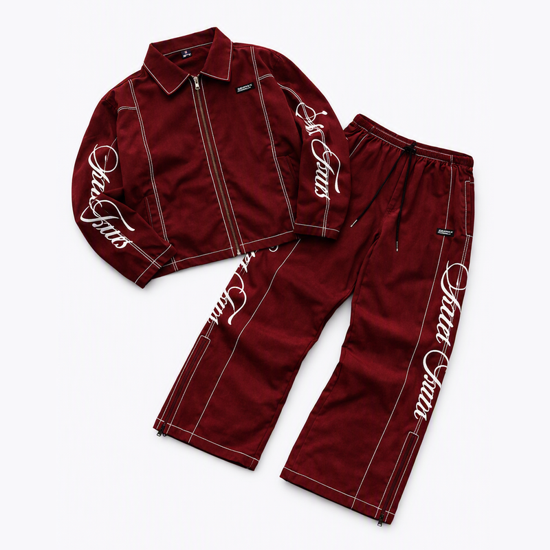 Ensemble Survêtement Bordeaux Workwear Brodé - Veste & Pantalon Streetwear Homme